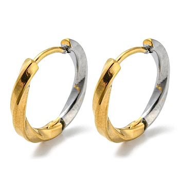Two Tone 304 Stainless Steel Hoop Earrings for Women, Golden & Stainless Steel Color, 17x2.5mm