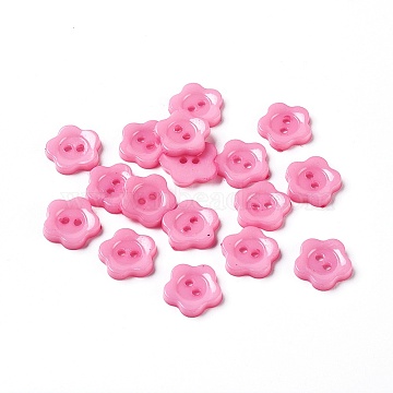 Acrylic Sewing Buttons for Costume Design, Plastic Buttons, 2-Hole, Dyed, Flower Wintersweet, Pink, 12x2mm, Hole: 1mm(X-BUTT-E074-E-01)
