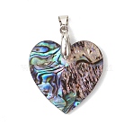Natural Paua Shell Pendants, Heart Charms with Brass Snap on Bails, Platinum, 30x30x2mm, Hole: 5x4mm(PALLOY-JF05226-02)