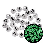 Luminous Transparent Acrylic Beads, Craft Beads, Flat Round with Russian Alphabet Pattern, Glow in the Dark, Black, 7x3.5mm, Hole: 1.5mm, about 3333pcs/500g(TACR-Q013-07A)