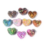 Opaque Acrylic Beads, Heart, with Rhinestone, Mixed Color, 21~22x25x12mm, Hole: 2~2.5mm(OACR-Q201-06)