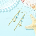 Brass Dangle Earrings, with Synthetic Turquoise Beads and  304 Stainless Steel Earring Hooks, Starfish with Curb Chains, Golden, 73mm(EJEW-JE07036)