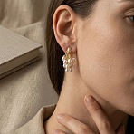 Alloy Stud Earrings for Women, with Plastic Pearl, Golden, 27x22mm(AL-CBA1D11-02G)
