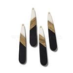 Opaque Resin & Walnut Wood Pendants, Teardrop Charms, Black, 43.5~44x7.5x3mm, Hole: 1.5mm(RESI-D060-A-06)