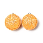 Fruit Opaque Resin Pendants, with Iron Eye Pin, Orange, Orange Charm, 26x22x16mm, Hole: 2mm(RESI-C079-03A)