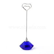 Diamond Shape Glass Name Card Holder, Wedding Table Number Card Holders, with Iron Findings, Heart, Blue, 130mm(DJEW-F009-A01)