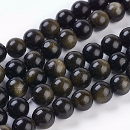 Natural Golden Sheen Obsidian Beads Strands, Round, 10mm, Hole: 1mm, 19pcs/strand, 8 inch(X-G-C076-10mm-5)