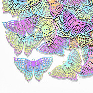 Ion Plating(IP) 201 Stainless Steel Filigree Pendants, Etched Metal Embellishments, Butterfly, Rainbow Color, 26x38x0.3mm, Hole: 2mm(X-STAS-S108-111)