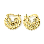 Brass with Cubic Zirconia Hoop Earrings, Flat Round, Real 16K Gold Plated, 18.5x2.3mm(EJEW-K256-05G)