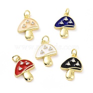Rack Plating Brass Pave Clear Cubic Zirconia Pendants, Mushroom Charms, with Enamel and Jump Ring, Long-Lasting Plated, Real 18K Gold Plated, Cadmium Free & Lead Free, Mixed Color, 18x14x3mm, Jump Ring: 5x0.8mm, Inner Diameter: 3.5mm(KK-C008-16G)