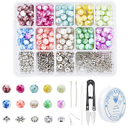 SUNNYCLUE DIY Earring & Bracelets Making Kits, Including Spray Painted Glass Beads, Brass Earring Hooks, Brass & Alloy Spacer Beads, Elastic Crystal Thread, Steel Scissors and Iron Beading Needles, Mixed Color, Glass Beads: 8mm, Hole: 1.3mm, 200pcs/set(DIY-SC0013-28)