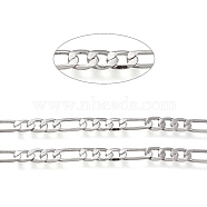 Brass Curb Chains, Figaro Chains, Soldered, Long-Lasting Plated, with Spool, Real Platinum Plated, Links: 8x5.5x1mm and 13x5x1mm, about 16.4 Feet(5m)/roll(CHC-K010-04P)