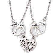 2Pcs 2 Style Heart & Handcuffs Alloy Pendant Necklaces Set, Matching Couple Necklacel with 304 Stainless Steel Chains for Friends, Antique Silver, 17.91 inch(45.5cm), 1Pc/style(NJEW-JN04438)