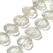 Natural Green Quartz Beads Strands, with Glass Beads, Faceted, Rectangle, 20.5~22.5x15.5~16.5x6.5~7.5mm, Hole: 1.6mm, about 21pcs/strand, 15.12~15.28''(38.4~38.8cm)(G-H078-B21-01)