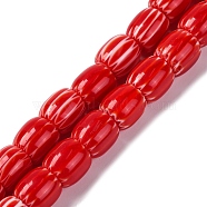 Handmade Lampwork Beads Strands, Rarrel, Red, 8x7.5mm, Hole: 1.2mm, about 47pcs/strand, 14.69''(37.3cm)(LAMP-K041-01B-20)