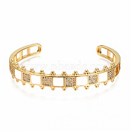 Brass Micro Pave Clear Cubic Zirconia Cuff Bangles, with Enamel, Nickel Free, Square, Real 16K Gold Plated, Creamy White, Inner Diameter: 2-3/8x2 inch(5.9x4.5cm)(BJEW-N302-006H-NF)