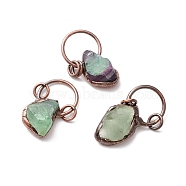 Natural Fluorite Pendants, with Red Copper Tone Tin Findings, Lead & Nickel & Cadmium Free, Nuggets, 38.5x22x17mm(G-M383-26B)