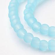 Transparent Glass Bead Strands, Frosted, Round, Light Sky Blue, 4mm, Hole: 1.1~1.6mm, about 200pcs/strand, 31.4 inch(X-GLAA-S031-4mm-21)