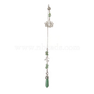 Natural Green Aventurine Pointed Dowsing Pendulums, with Stainless Steel Lotus, Bullet, 267mm(PALLOY-JF02009-04)