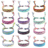 Cotton Braided Wave Pattern Cord Bracelet, Ethnic Tribal Adjustable Brazilian Bracelet for Women, Mixed Color, 5-1/2~10-5/8 inch(14~27cm)(FIND-PW0013-002)