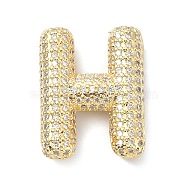 Rack Plating Brass Micro Pave Cubic Zirconia Pendants, Real 18K Gold Plated, Lead Free & Cadmium Free, Letter, Letter H, 23x18x6.5mm, Hole: 4x2.5mm(KK-Q790-01H-G)