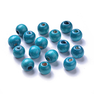 Dyed Natural Wood Beads, Round, Lead Free, Dark Cyan, 10x9mm, Hole: 3mm, about 3000pcs/1000g(WOOD-Q006-10mm-02-LF)