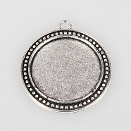 Tibetan Style Alloy Pendant Cabochon Settings, Cadmium Free & Lead Free, Flat Round, Antique Silver, Tray: 30mm, 44x39x2mm, Hole: 3mm(X-TIBEP-N003-67AS)