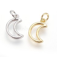 Brass Charms, with Jump Ring, Moon, Mixed Color, 13x9x1.5mm, Hole: 3mm(KK-G364-09)