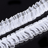 Organza Ribbon, Pleated/Double Ruffle Ribbon, White, 23~28mm, 60m/bundle(ORIB-S047-02F)