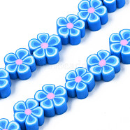 Handmade Polymer Clay Bead Strands, Flower, Deep Sky Blue, 7.5~10x7~11x3.5~5mm, Hole: 1.6mm, about 38~40pcs/strand, 13.58 inch~14.57 inch(34.5~37cm)(CLAY-N011-48A-03)