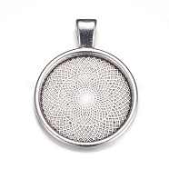 Metal Alloy Pendant Cabochon Settings, Plain Edge Bezel Cups, DIY Findings for Jewelry Making, Antique Silver, Cadmium Free & Lead Free, Tray: 24.5mm, 37x28x6.5mm, Hole: 6x4mm(PALLOY-A15654-AS)