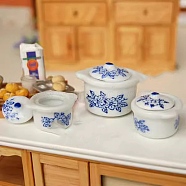 DIY Dollhouse Mini Porcelain Kitchenware,  Casserole/Soup Pot, Medium Blue, medium sized: 19x31mm; large size: 36mm wide(PW-WGAA203-01)