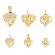 24Pcs 6 Style Brass Pendants, Long-Lasting Plated, Heart, Real 18K Gold Plated, 8.5~15x6.5~13x1~4.5mm, Hole: 1~5.5mm, 4pcs/style(KK-HY0001-43)
