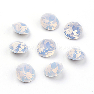 Pointed Back & Back Plated K9 Glass Rhinestone Cabochons, Grade A, Faceted, Flat Round, White Opal, 10x5mm(X-RGLA-J012-10mm-234)