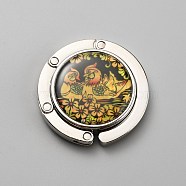 Zinc Alloy Bag Hanger Purse Hooks, with Glass Cabochons, Flat Round, Duck, 4.35x1.05cm(BAGH-WH0001-A10)