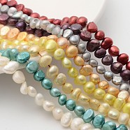 Natural Cultured Freshwater Pearl Beads Mix, Dyed, Two Sides Polished, Two Sides Polished, Mixed Color, 6mm, Hole: 0.8mm, 14 inch/strand, about 62pcs/strand(PSB002Y-M)