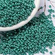 MIYUKI Round Rocailles Beads, Japanese Seed Beads, (RR435) Opaque Turquoise Green Luster, 8/0, 3mm, Hole: 1mm, about 19000~20500pcs/pound(SEED-G008-RR0435)