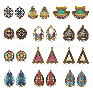 24Pcs 12 Styles Alloy Enamel Chandelier Component Links, with Rhinestone, for DIY Bohemian Style Earring Making, Triangle/Teardroip/Flat Round, Mixed Color, 24~36x19~35x1.5~3mm, Hole: 1.2~2mm, 2pcs/style(FIND-TA0002-34)