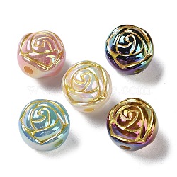 Golden Metal Enlaced Opaque Acrylic Beads, Flower, Mixed Color, 15x15x13mm, Hole: 3mm(OACR-H040-09)