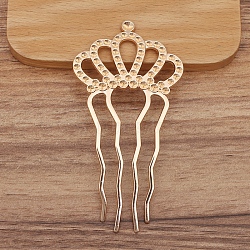 Alloy Hair Comb Findings, Cabochon Settings, Crown, Rose Gold, 90x46mm(PW-WGF8823-03)