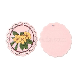 Acrylic Pendants, Oval with Flower, Pink, 42.5x39x2mm, Hole: 2mm(MACR-K343-01B-06)