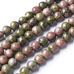 Gemstone Beads Strands, Natural Unakite Beads, Round, about 8mm in diameter, hole: about 1mm, 15~16 inch(GSR043)