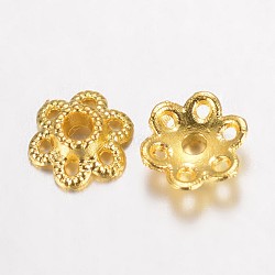 Alloy Fancy Bead Caps, Hollow 6-Petal Flower, Golden, 6.5x2mm, Hole: 1mm(X-PALLOY-D348-42G)