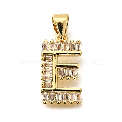 Rack Plating Brass Micro Pave Cubic Zirconia Pendants, Long-Lasting Plated, Lead Free & Cadmium Free,Real 18K Gold Plated, Letter Charms, Letter E,  15.5x9x2mm Hole: 5x3mm(KK-L226-100G-E)