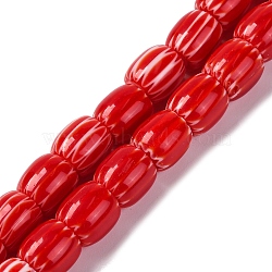 Handmade Lampwork Beads Strands, Rarrel, Red, 8x7.5mm, Hole: 1.2mm, about 47pcs/strand, 14.69''(37.3cm)(LAMP-K041-01B-20)