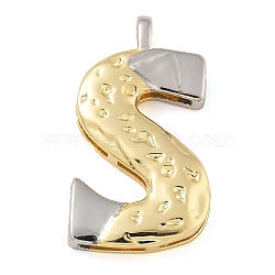 Brass Pendants, Real 18K Gold Plated And Platinum, Letter Charms, Letter S, 27.5x15x4mm, Hole: 3x2mm(PALLOY-S036-01G-S)