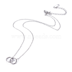 304 Stainless Steel Pendant Necklaces, with Cable Chains, Ring, Stainless Steel Color, 15.6 inch(39.7cm)(NJEW-O118-07P)
