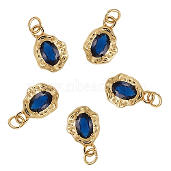5Pcs Brass Micro Pave Cubic Zirconia Charms, Long-Lasting Plated, Real 18K Gold Plated, Oval, Medium Blue, 12x8x3mm, Hole: 2.6mm(ZIRC-SZ0002-15B)