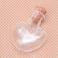 Glass Bottles, Beads Containers, with Cork Stopper, Wishing Bottle, Heart, Clear, 33x23x10mm, Hole: 5.5mm, Capacity: 4ml(0.13 fl. oz)(AJEW-Q115-29)