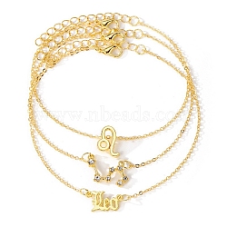 3Pcs Alloy Rhinestones Anklets, Twelve Constellations Charm Anklets for Women, Leo, 8 inch(20.4~21.6cm)(AJEW-S083-01G-07)